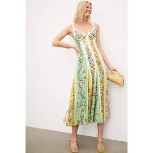 FARM Rio Yellow & Mint Floral Paneled Midi Dress